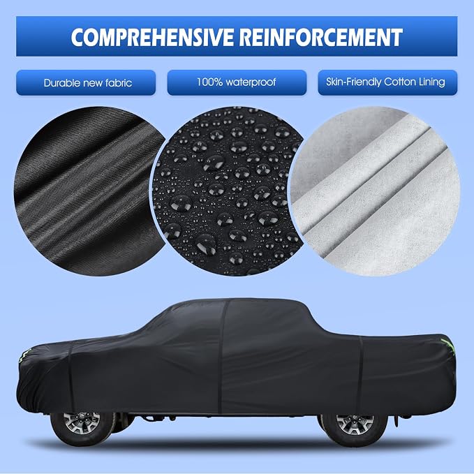 Truck Cover Waterproof All Weather, 6 Layers Pickup Cover Fit for Ford Ranger, Toyota Tacoma, Colorado, Nissan Frontier, See Size Chart (T1 Fit Truck Length Up to 220 inch)