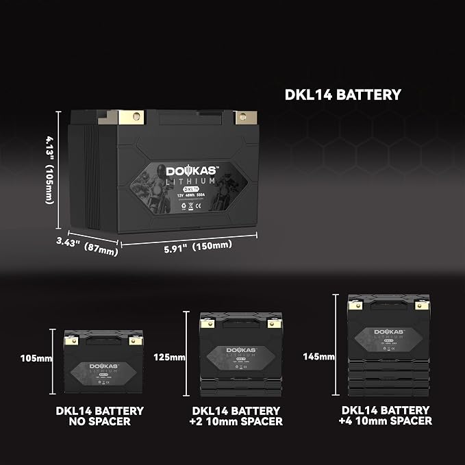DKL14 YTX14-BS 550A LiFePO4 Motorcycle Lithium Battery, 12V 4Ah Powersports Battery, Compatible Jet Ski, ATV, Lawn Mower, Scooter, Generator Battery, Snowmobile