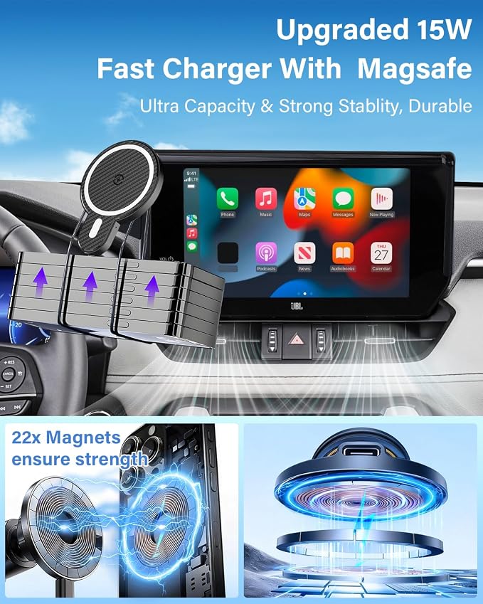 PZK Car Phone Mount for Toyota Tundra 2022-2025 2026 /Sequoia 2023-2026 Limited/Platinum Accessories 14-Inch Screen Magnetic 15W Fast Wireless Charger Car Phone Holder 360° Rotation Not Affect Vent