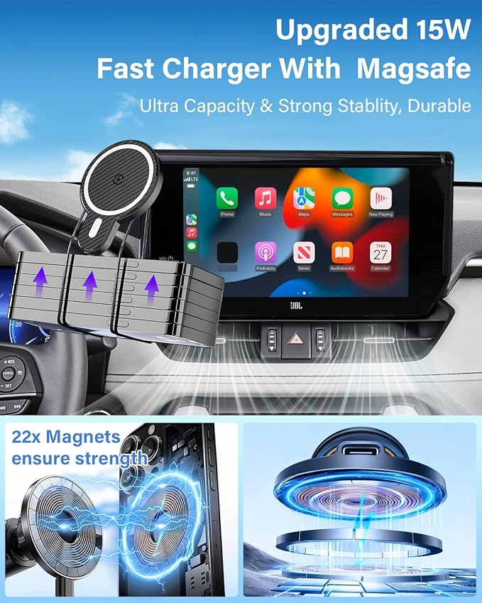PZK Car Phone Holder for Lexus GX 2024 2025 2026 Accessories 14-Inch Screen Fixed Clip, Car Phone Mount Strong Magnetic 15W Fast Wireless Charger 360° Rotaion Not Affect Vent Phone Cradles