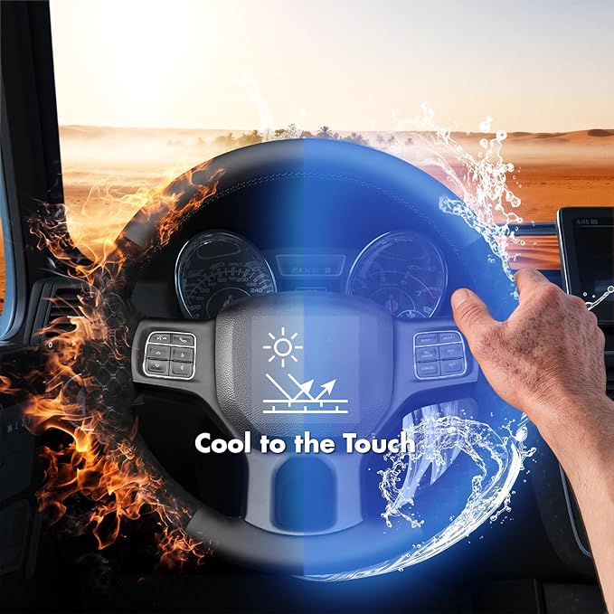 MEWANT Hand Stitch Steering Wheel Cover for 1500 2012-2018 1500 Classic 2019-2023 2500 3500 5500 2012-2018 Black Microfiber Leather Diamond Embossed Athsuede Interior Accessories
