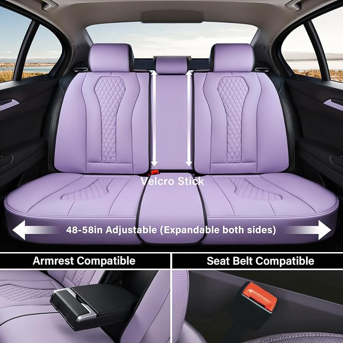 Coverado Purple Car Seat Covers, Back Car Seat Cover, Leather Seat Cover, 3-Pieces Car Seat Cushion, Luxury Seat Cover Seat Protector Universal Fit Most Cars Trucks SUV