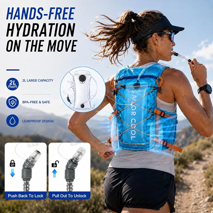 Cooling Hydration Vest with 2L BPA-Free Water Bladder, Running Vest with 3 Removable Cooling Packs, Lightweight Outdoor Hydration Pack for Hot Weather, Hiking, Cycling, Training