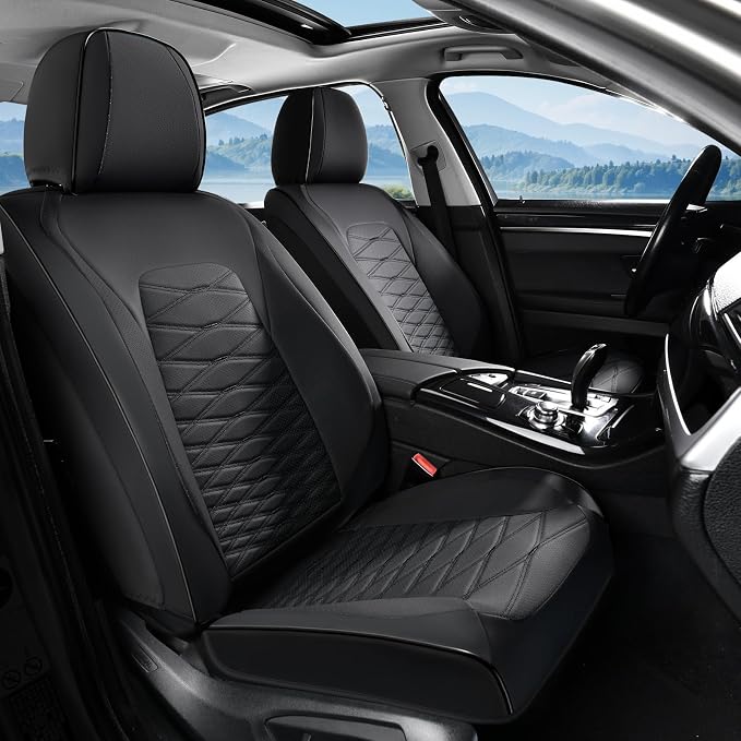FLORICH Leather Seat Covers, Car Seat Covers Full Set, Car Seat Protector Waterproof, Front and Rear Seat Covers for Cars, Automotive Seat Covers Universal Fit for Most Cars SUV Truck - Black