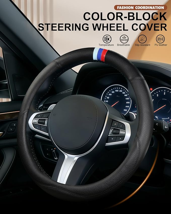 Customized Auto Car Steering Wheel Cover for BMW X1 X2 X3 X4 X5 X6 X7 i3 i4 i5 i8 535i 740Li 335i M3 M4 M5 Z1 Z3 Z4 Z5 (Black)