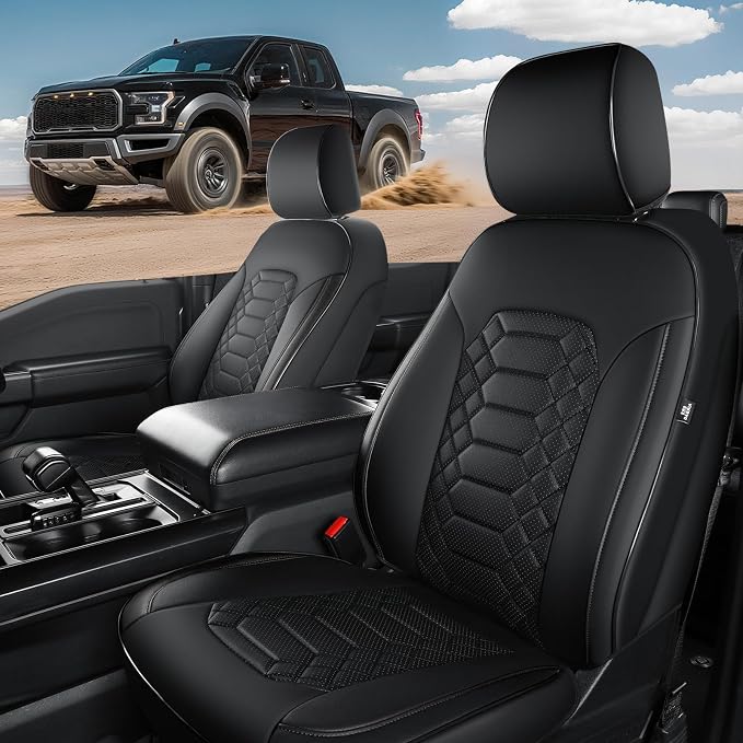 F150 Seat Covers Front Seats - Pickup Truck Seat Protectors for Ford 2015-2026 F150 SuperCrew & 2017-2026 F250/F350/F450 Super Duty Crew Cab, Durable Faux Leather Waterproo