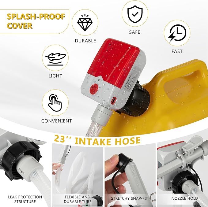 Automatic Fuel Transfer Pump with Auto-Stop, 3.8 Gallon per Min, 51'' Extra Long Hose,Battery or USB Powered, 4 Can Adapters, Fast and Safe Portable Gas Can Pump for Oil, Diesel,Gasoline.