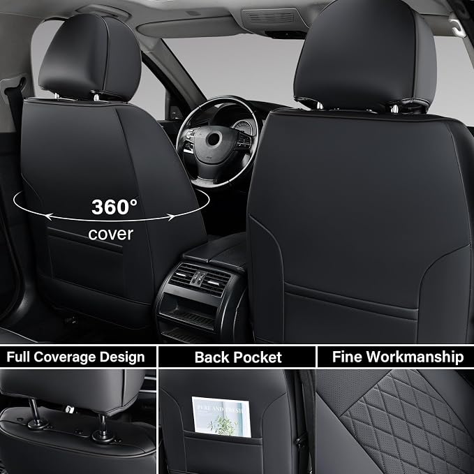 Coverado Tacoma Seat Covers Full Set, Faux Leather Car Seat Covers Custom Fit for 2005-2023 Toyota Tacoma Double & Crew Cab SR SR5 Limited TRD Sport/Pro/Off Road Toyota Tacoma Accessories (Black)