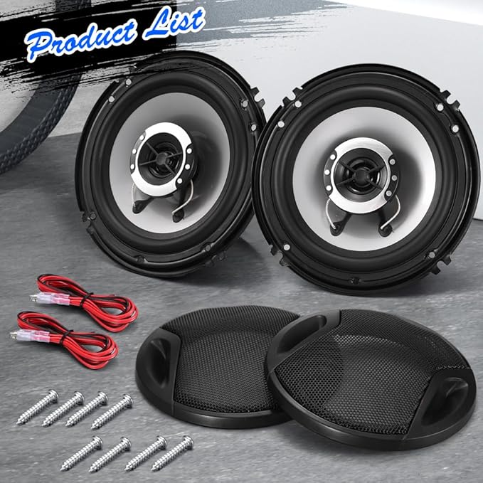6in 2-Way Coaxial Car Speakers, 400W (100W RMS), Universal Car Stereo Speaker Replace, Auxiliary Coaxial Speaker W/Wire & Cover (Pair)