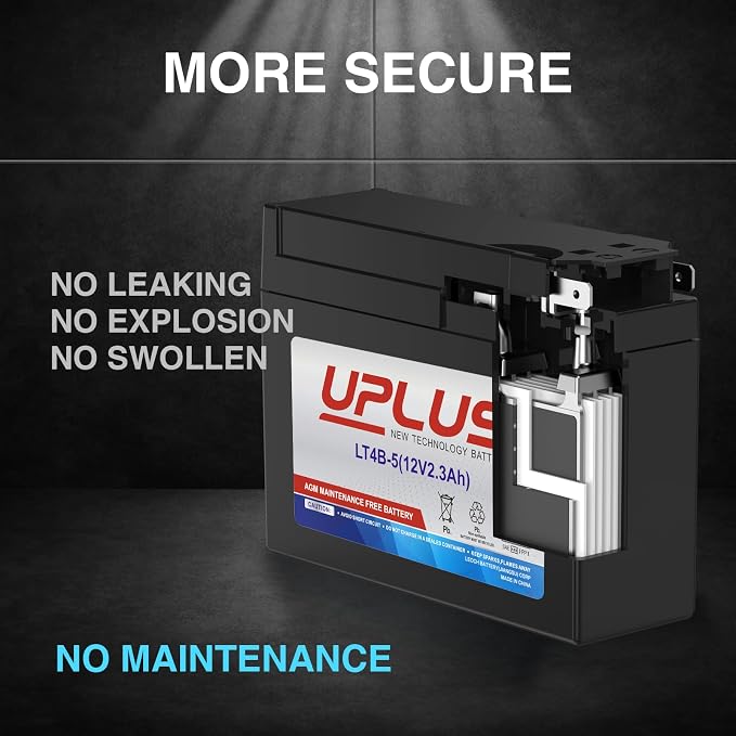 Motorcycle Battery YT4B-BS, UPLUS LT4B-5 High Performance & Maintenance Free - AGM Batteries Replacement Battery for Suzuki and Yamaha Motorcycle, 12V 2.3AH, Tab Terminal