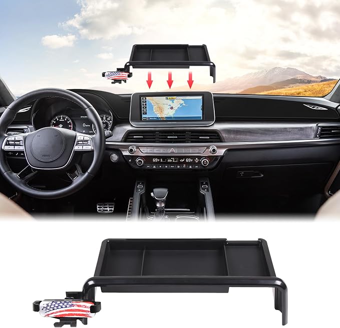 Aunginsy Center Console Dash Storage Tray Compatible with Kia Telluride 2020-2022 Accessories, Dashboard Multi-Functional Phone Holder Storage Box, Dash Organizer Tray Insert with Mobile Phone Mount