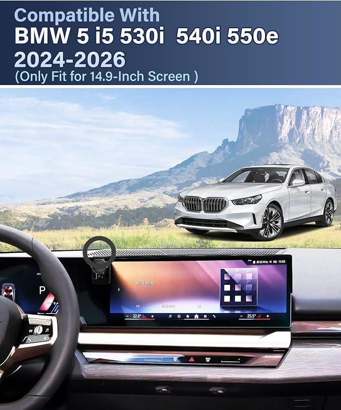 PZK Car Phone Holder for 2024 2025 2026 BMW 5 Series/BMW i5 /BMW 530i 540i 550e Accessories 14.9-Inch Screen Fixed Clip, Car Phone Holder Compatible with Magsafe, 360° Rotation Automobile Cradles