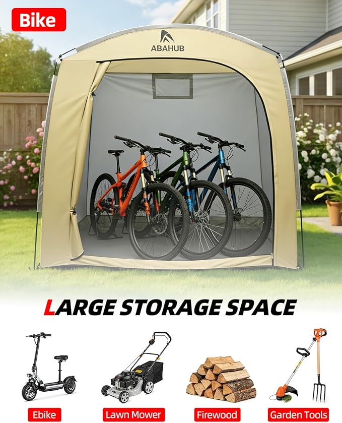 Abahub Portable Bike Storage Shed Tent, 86.7" × 59" × 67", Outdoor Silver-Coated Bicycle Shelter, PU4000 Waterproof 210D Oxford Fabric