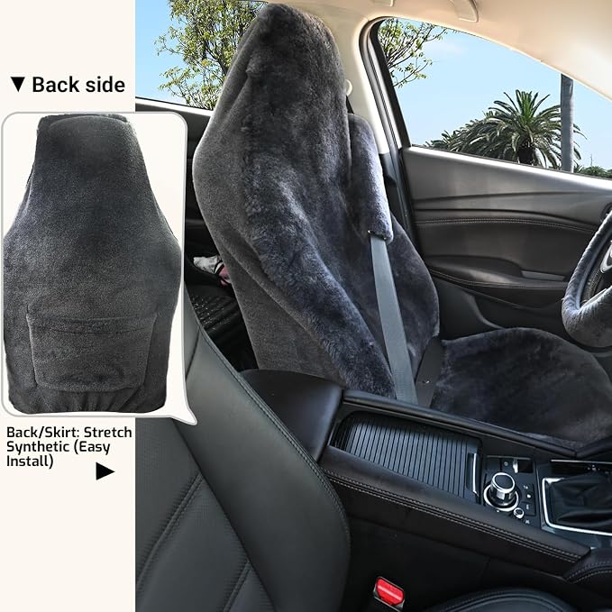 Aegis Cover Sheepskin Car Seat Cover Genuine Australian Merino Wool Front Seat Cover Luxury Dense Pelt Universal Fit for Most SUVs, Trucks, Bucket-Style, 54 X 22 Inches (CS-Charcoal)