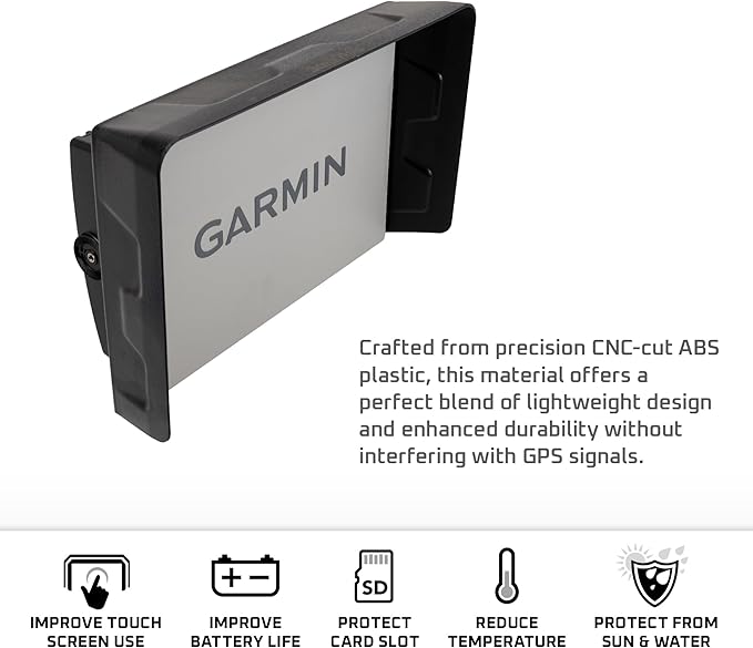 BerleyPro Garmin Fish Finder Visor — Sun Cover & Glare Reduction — Fits Echomap UHD/UHD2/Ultra, GPSMAP, Striker, Echomap Chirp & More — CNC Machined ASA Plastic