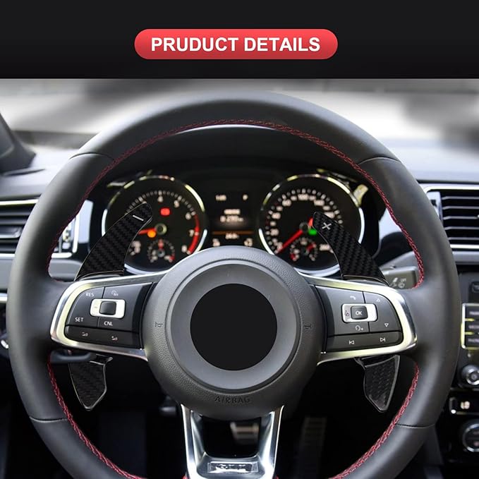 Steering Wheel Shift Paddle Extended Shifter Trim Cover Compatible with Volkswagen Golf 7 Scirocco SAGITAR GLI LAMANDO GTS Polo GTI Carbon Fiber Car Accessories Gloss Black