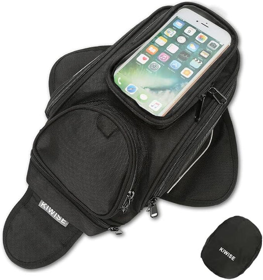 Motorcycle Tank Bag, Water Resistant with Super Strong Magnetic Gas Oil Fuel Tank Bag Black bigger Window for Honda Yamaha Suzuki Kawasaki Harley