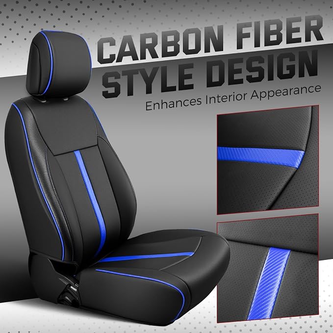 Faux Leather Front Seat Covers for Ford F150 2015–2025 2026 (XL, XLT, Not Regular Cab), Exact Fit 1st Row Bucket Seat Protectors,Truck Interior Accessories for F-150 Black/Blue