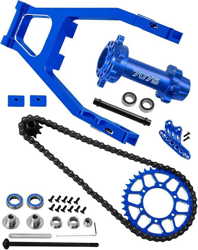 Steel Roller Chain&Rear Swing Arm&Rear Hub Chain Sprocket Gears&Front Sprocket&Chain Guard Protector&Rear Wheel Hub Hex Upgrades for L0Si 1/4 Promoto-MX Motorcycle RTR FXR,Navy Blue