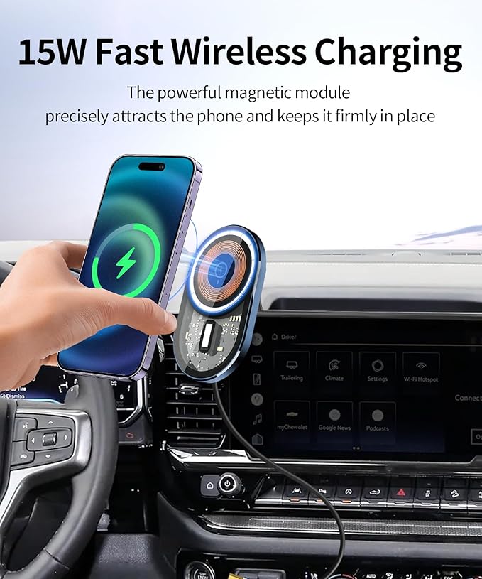 Wireless Charging Car Phone Holder for Chevrolet Silverado 1500 2022-2026/Silverado 2500 HD 2024-2026/GMC Sierra 1500 2500HD 2023-2025, 13.4" Screen Fixed Clip