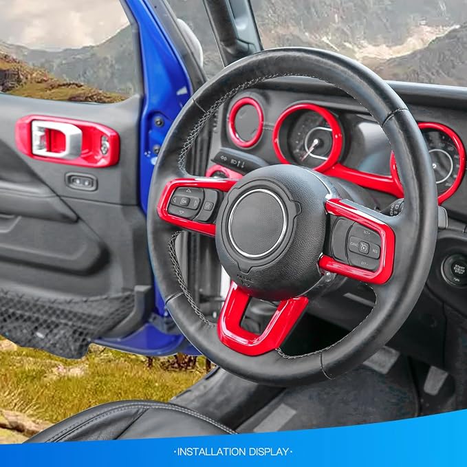 Barong for Jeep Wrangler JL JLU Gladiator JT 2018-2023 Accessories Interior Decoration Steering Wheel Gear Cup Holder Door Panel AC Air Vent Reading Light Cover 23PCS Full Set (Red)
