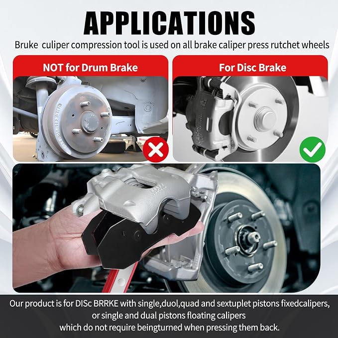 Brake Tools, Brake Caliper Compression Tool, Brake Caliper Tool, Caliper Piston Compressor Tool with 2 Heavy-Duty Caliper Hooks, Car Disc Brake Repair (Large Size red)