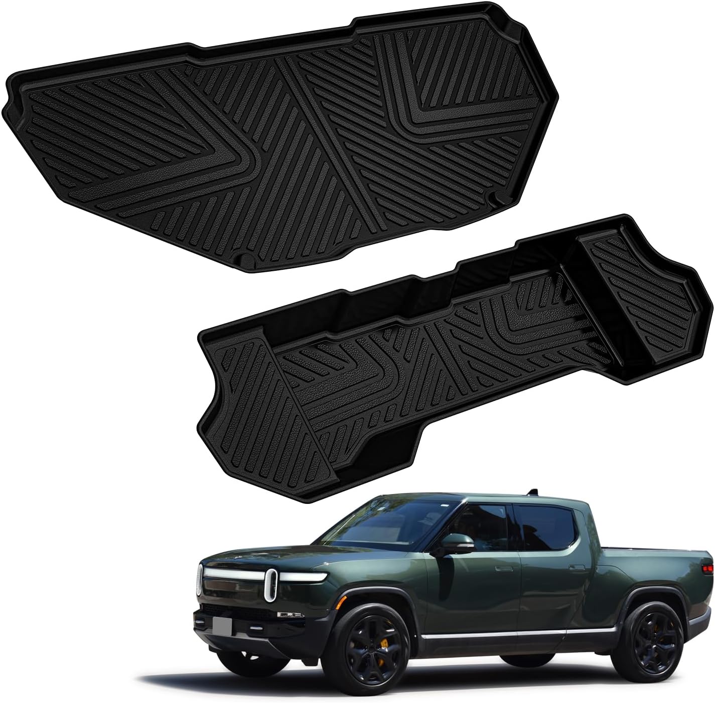 LASFIT Front Trunk Mats for Rivian R1T & Rivian R1S 2024 2023 2022, All Weather Frunk Mats TPE Front & Rear Cargo Liner Custom Fit R1T & R1S Cargo Mat Black, Tasteless, Durable and Easy to Clean