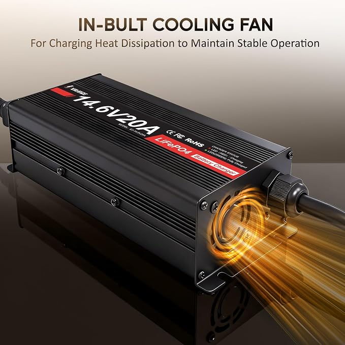 12V 20A Lithium Battery Charger 14.6V LiFePO4 Battery Charger with Anderson Connector for Deep Cycle Batteries of RV, Boat, Off-Grid and Solar Systems