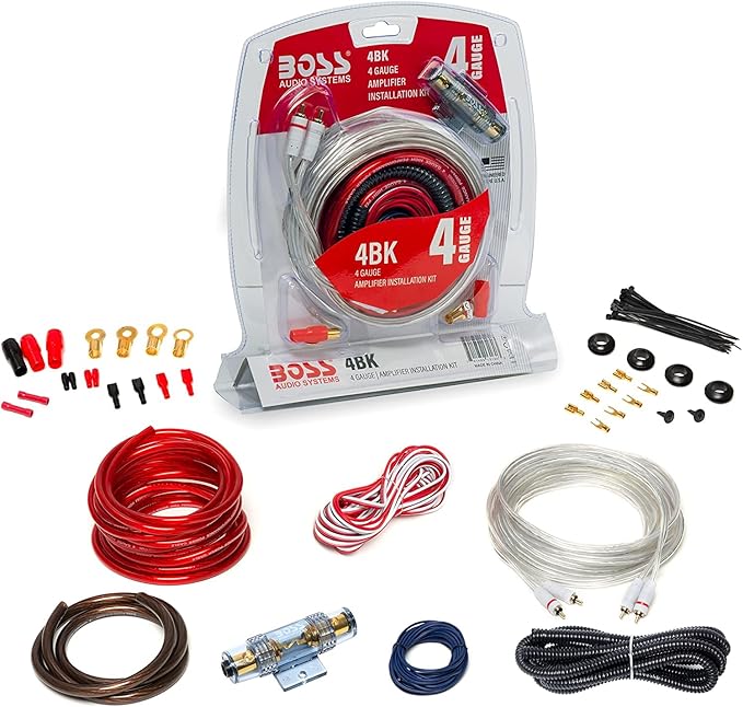 BOSS Audio Systems 4BK 4 Gauge Amplifier Installation Wiring Kit - A Car Amplifier Wiring Kit Helps You Make Connections and Brings Power to Your Radio, Subwoofers and Speakers