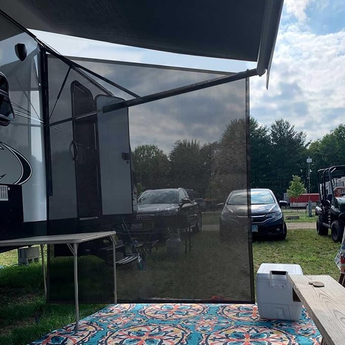 Tentproinc RV Awning Side Sun Shade Screen 9'X7' Mesh Sunshade for RV Awning Sunscreen Motorhome Camping Trailer Awning Screenshade Block UV Glare - 3 Year Warranty (Black)