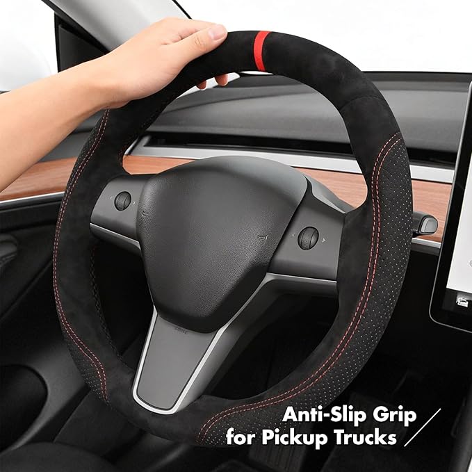 MEWANT Hand Stitch Steering Wheel Cover for Tesla Model 3 2017-2023 Model Y 2020-2023 Black 9040 Athsude Custom Fit DIY Wrap Interior Accessories