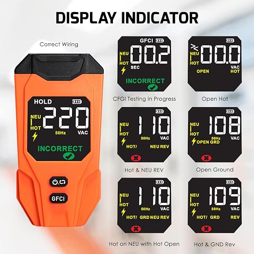 Rechargeable Circuit Breaker Finder & Electrical Circuit Tracer with GFCI Outlet Tester, NCV Voltage Detector, LCD Display, Flashlight, Audible/Visible Alerts, Carrying Case & 3 Adapters, 90-135V AC