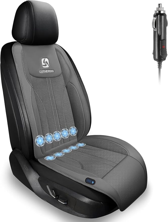 Cooling Car Seat Cover with 10 Powerful Turbo Fans，12V-24V Ventilated Cooling Car Seat Cushion，3-Speed Adjustable Breathable Cooling Seat Cover for Car SUV Truck Universal Fit (Grey)