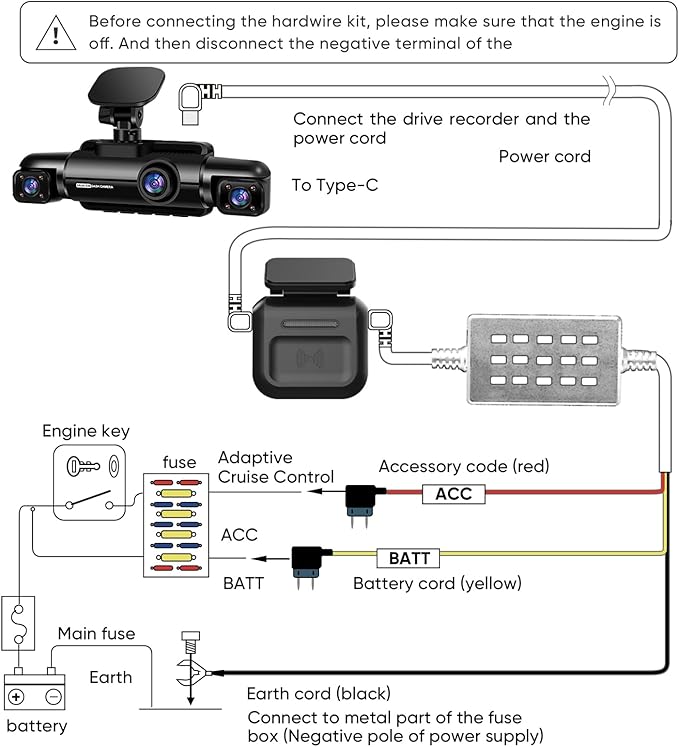 Neideso Type-C Hardwire Kit with Radar Detection, Suitable for N300/N300Pro/N700/N700Pro/N900/N900Ultra/Type-C Interface Dash Cam,12V-24V to 5V/2.5A, Low Voltage Protection, 24-Hour Parking Monitoring