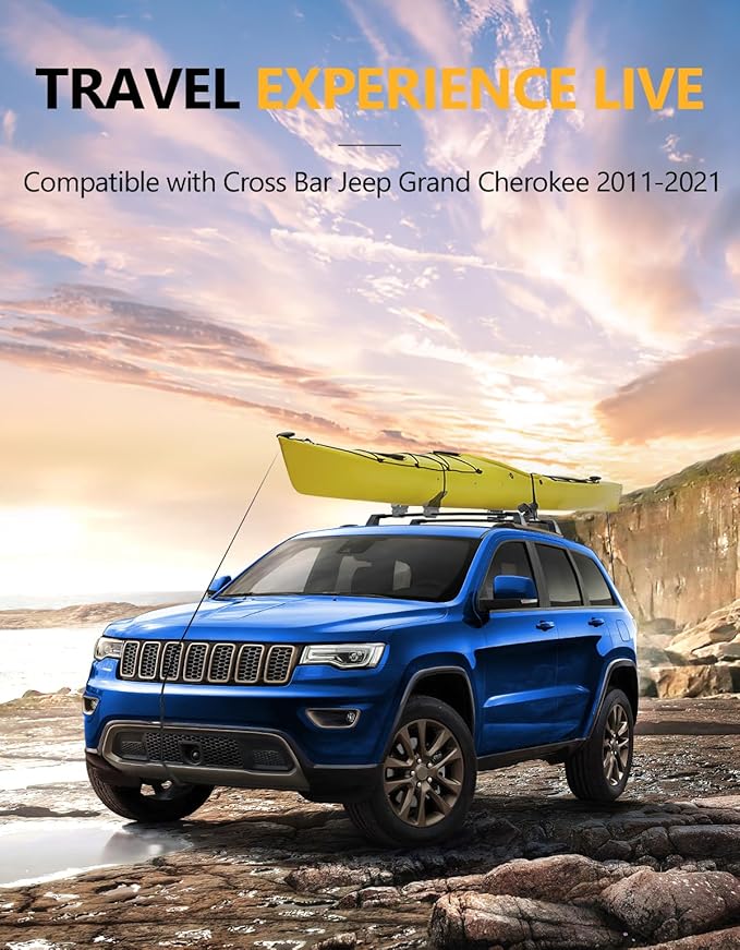 Tuyoung 300lbs Roof Rack Cross Bars Compatible with Jeep Grand Cherokee 2011-2021 with Grooved Side Rails, All-Aluminum Heavy Duty Metal Lock Roof Rails Crossbars Luggage Racks Kayak Bike Accessories