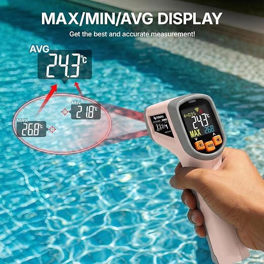Tilswall Infrared Thermometer Gun, Laser Temperature Gun, -50°C~600°C (-58F~1112F) with Adjustable Emissivity, for Cooking/BBQ/Vehicle Repair, Meat Thermometer Included, Not for Human(Pink),W301