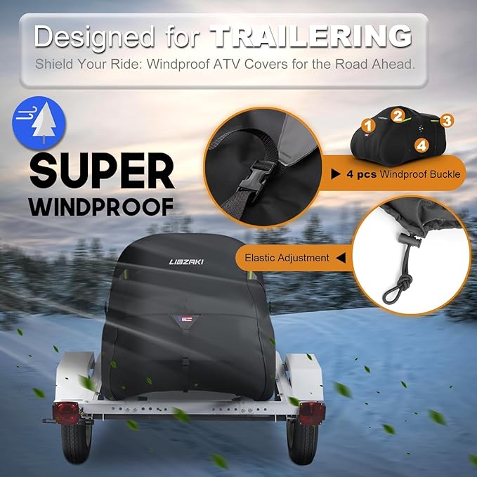 600D ATV Cover Waterproof Heavy Duty Trailerable 4 Wheeler Cover Quad Cover ATV Covers All Season Weather Proof Outdoor UV Protection for Polaris Kawasaki Yamaha Suzuki Can-Am Black-S