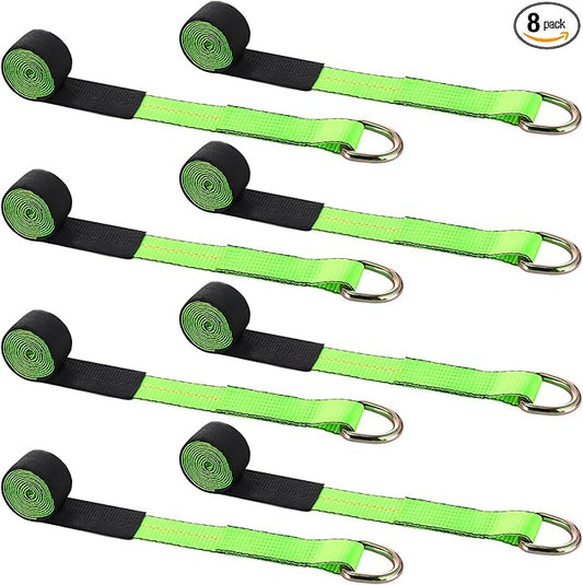 8 Pack Lasso Tow Truck Straps with D Ring 11, 000 Lbs Break Strength D Ring Auto Tie Down Wheel Lift Trailer Strap for Hauling Utv SUV Wrecker Rollback (2" X 12ft)