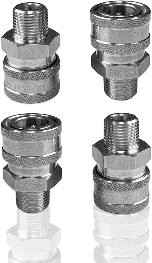 Essential Washer Stainless Steel ⅜” Quick Connect Male NPT | Pressure Washer Quick Connect Fittings | 5000 PSI | Set Of 4