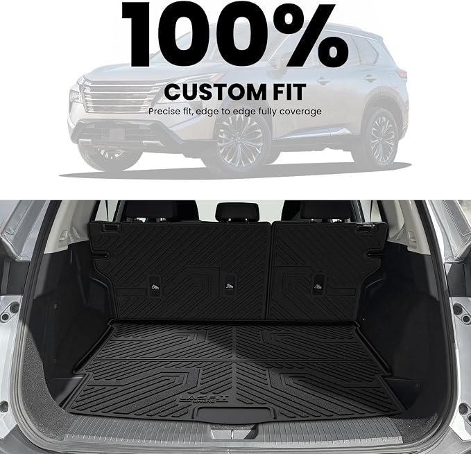 LASFIT Cargo Mat & Backrest Mats for Nissan Rogue 2026 2025 2024 2023 2022 2021, All Weather TPE Custom Fit Car Trunk Mats Cargo Liners Accessories, Black