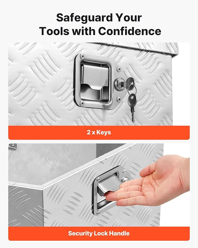 VEVOR Trailer Tongue Box, Heavy Duty Trailer Tongue Tool Box Storage Organizer with Lock & Keys, Utility Tool Chest for Pickup Truck Bed, RV, SUV, Off-Road Vehicle, Aluminum, 33" x 19" x 18", Silver