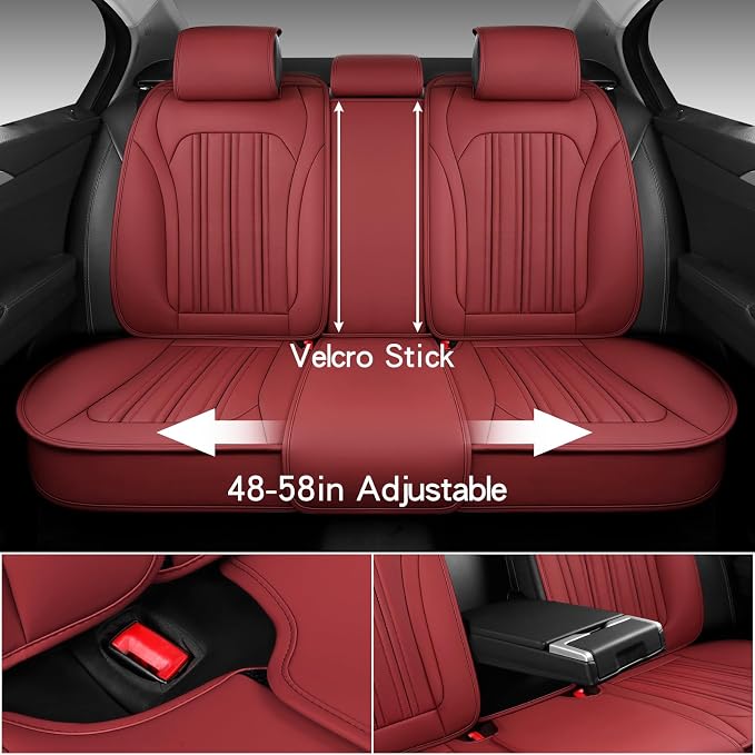 Car Seat Cover, Seat Covers for Cars, Luxury Faux Leather Waterproof Seat Covers, Car Seat Protector Accessories Universal Fit Most Vehicles WineRed Full Set