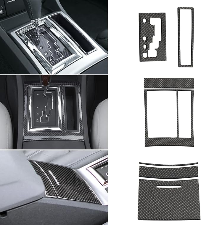 Real Carbon Fiber Gear Shift Panel Trim Cup Holder Panel Trim Compatible with Chrysler 300 2005-2007, Interior Decor Sticker Accessories