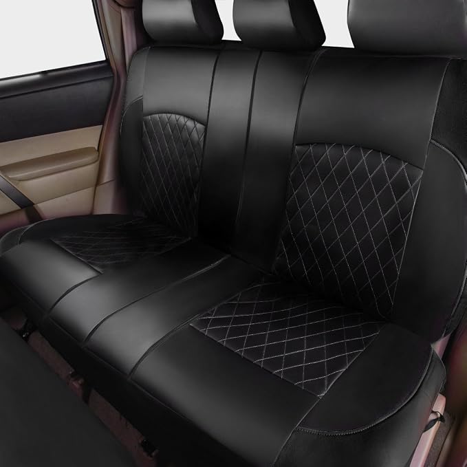 Black Deluxe Pu Luxury Vinyl Leather 3 Row 7Seats Car Seat Covers, Airbag Compatible Universal Fit for Cars, Trucks, SUV