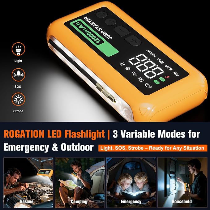 Jump Starter with 150PSI Air Compressor, 2000A Peak 12V Booster, 10000mAh Portable Car Battery Jump Starter, Up to 10L Gas/8L Diesel Engines, 33W Bidirectional fast Charging Power Bank-Orange