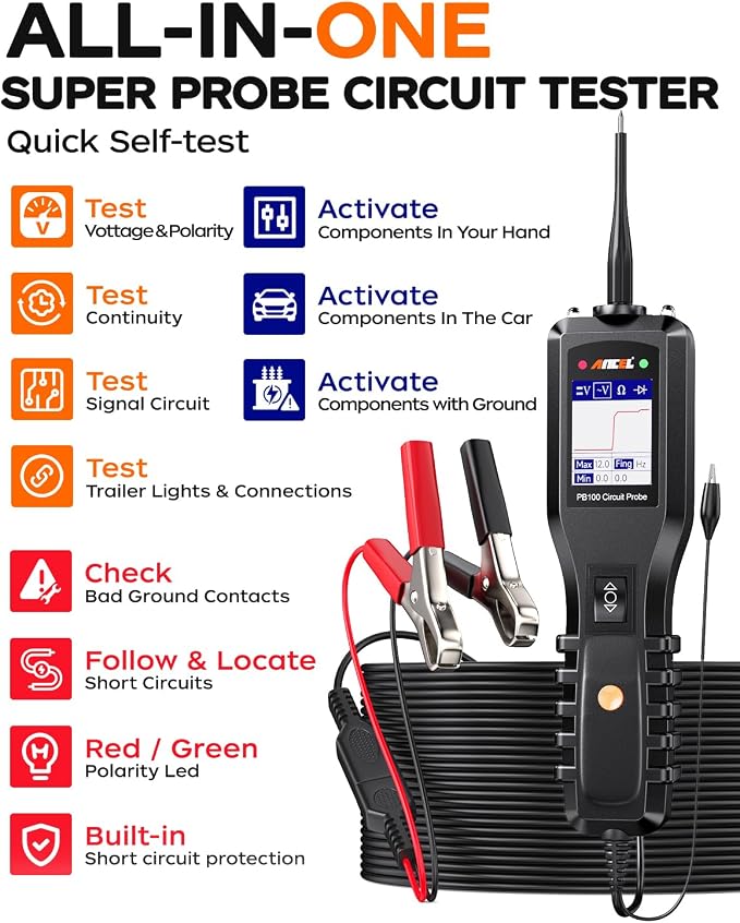 ANCEL PB100 Automotive Power Circuit Probe Tester BA301 6V 12V Car Battery Tester