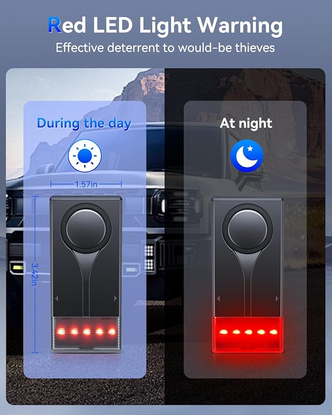108dB Car Alarm System, Car Anti-Theft Vibration Sensor Alarm & Red Light, Wireless Remote Anti Theft Vehicle Device with Magnetic Install Design for RV, SUV, Truck
