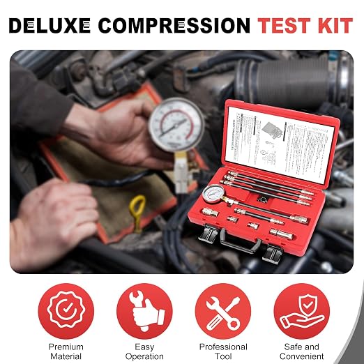 Petrol Compression Test Kit, Engine Compression Tester,2-3/4 | 2-3/4 in Bourdon Tube Gauge, 10 Pieces