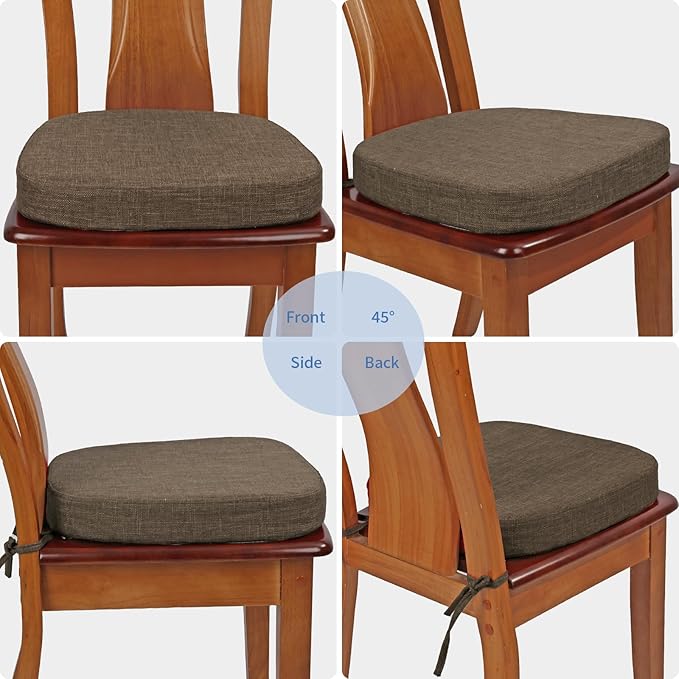BUYUE Thickened 2.5" Dining Chair Cushions Set of 4, U-Shape High Density Foam Comfortable Chair Pads for Kitchen, Slip Resistant Indoor Seat Cushions (4 PCS, Brown)