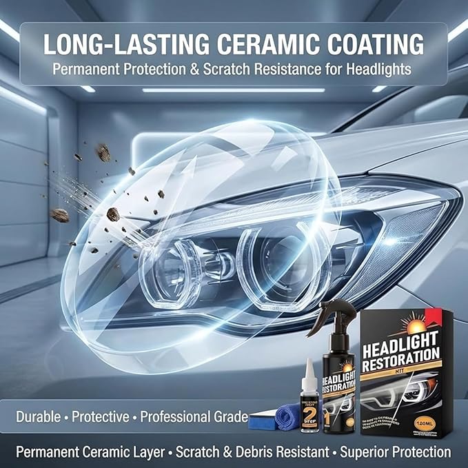 Anti-Yellowing and Oxidation Headlight Restoration Kit, Automotive Headlamp Restoration Fluid Kit, No Power Tools Needed Spray & Wipe, Long-Lasting Protection for 2-3 Vehicles (1 Set)